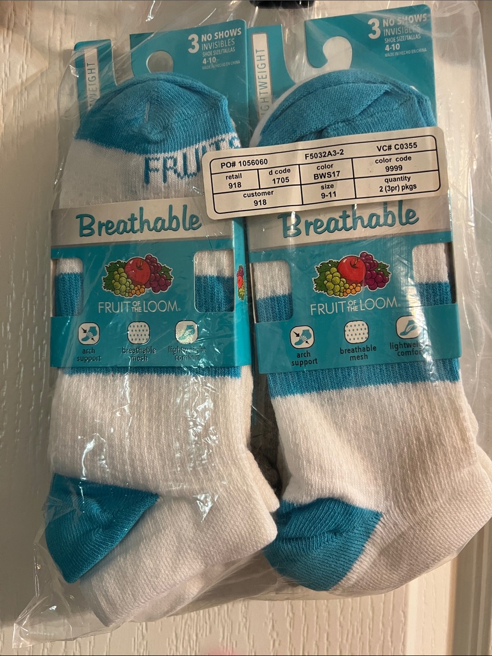 Fruit of the Loom Men’s Breathable No-Show Socks - White & Blue (two 3-Pack)